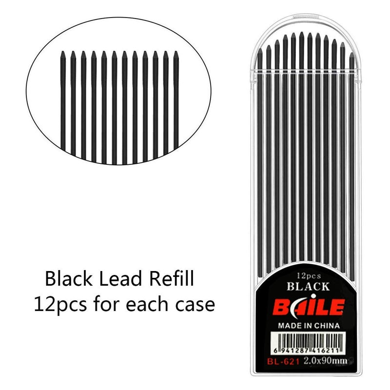 Baile JYsun 6pcs 2mm Mechanical Pencils with 4 Cases Color Lead Refills and 2 Cases Black Refills for Art Sketching Carpenter Draft Drawing Writing Crafting - Image 4